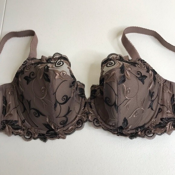 Soma Sensuous Lace Balconet Lined Underwire Bra Taupe Black Womens Size 34DDD - Picture 4 of 12